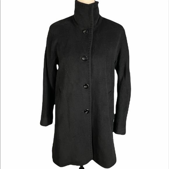 Ellen Tracy Wool & Angora Single Breasted 4-Button Black Car Coat Size 6 Petite - Picture 1 of 15